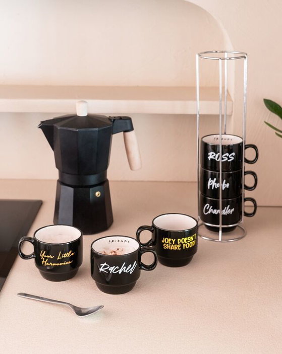 Friends Stojak Na Kubki Ceramiczne Zestaw 6 Sztuk 150 ml Friends Stojak Na Kubki Ceramiczne Zestaw 6 Sztuk 150 ml