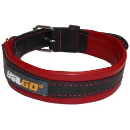 YAGO Collar de Cuero Negro y Rojo Bicolor Suave y Ajustable para Perros Medianos Talla M 34-43 cm