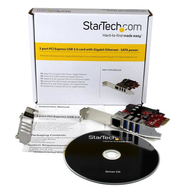 Startechcom Pexusb3S3 Tarjeta de Red Ethernet Gigabit Combo con Hub USB 3.0 de 3 Puertos PCIe Perfil Bajo