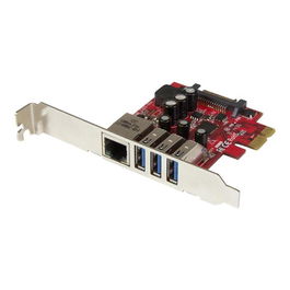 Startechcom Pexusb3S3 Tarjeta de Red Ethernet Gigabit Combo con Hub USB 3.0 de 3 Puertos PCIe Perfil Bajo