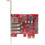 StarTech.com Tarjeta Adaptador de Red Ethernet Gigabit y Hub USB 3.0 de 3 Puertos, PCI Express, Rojo/Metálico