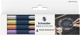 Roller T.Liq. Schneider Paint-It 050 Metallic 0,4Mm Estuche De 4 (Silver Metallic, Gold Metallic, Copper Metallic, Frosted Violet Metallic)