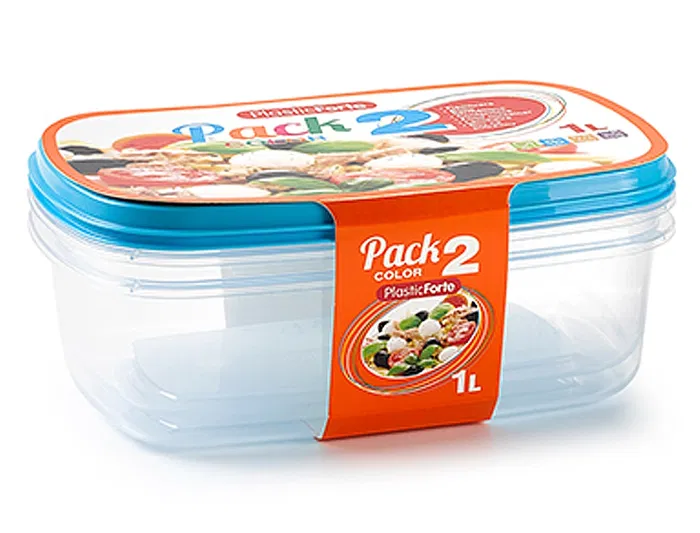 Plasticforte Fiambrera Transparente 1 Litros Pack 2 Unidades Libre de BPA Apta Microondas