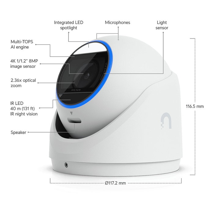 Ubiquiti G6 Pro Turret, Cámara de Seguridad IP 8MP 4K para Interior y Exterior, PoE+, Blanco - UVC-G6-Pro-Turret-W