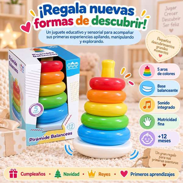 Jugatoys - misprimerosjuguetes Pirámide con aros encajables Amarillo