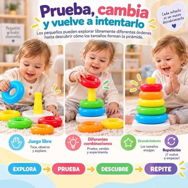Jugatoys - misprimerosjuguetes Pirámide con aros encajables Amarillo