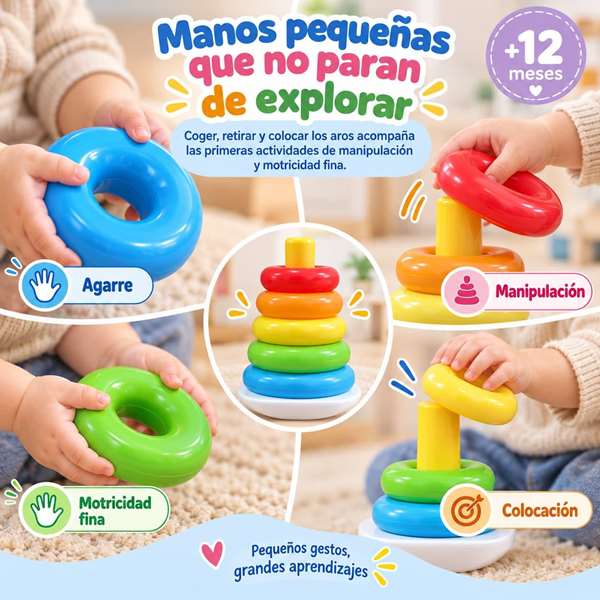 Jugatoys - misprimerosjuguetes Pirámide con aros encajables Amarillo