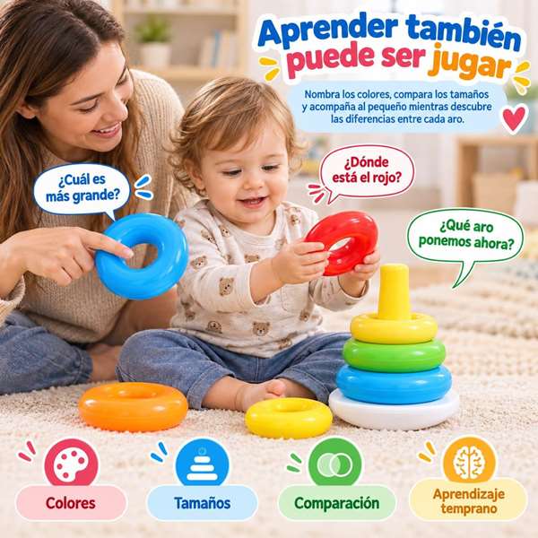 Jugatoys - misprimerosjuguetes Pirámide con aros encajables Amarillo
