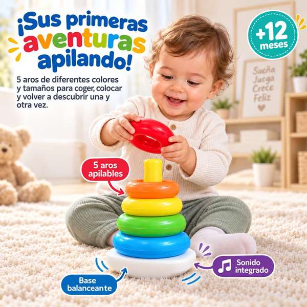 Jugatoys - misprimerosjuguetes Pirámide con aros encajables Amarillo