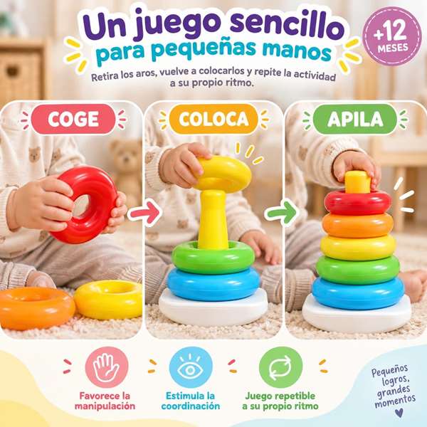 Jugatoys - misprimerosjuguetes Pirámide con aros encajables Amarillo