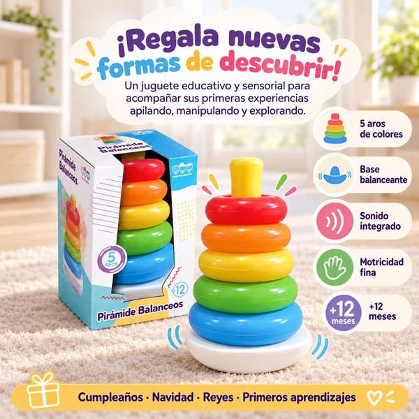 Jugatoys - misprimerosjuguetes Pirámide con aros encajables Amarillo
