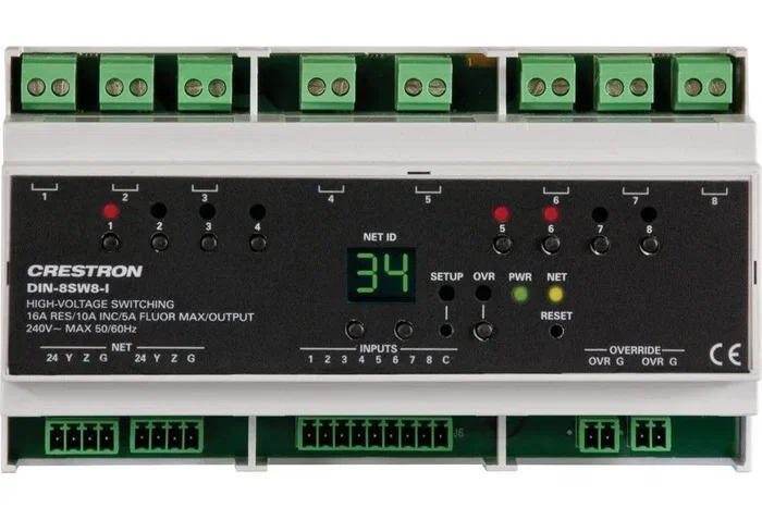 Crestron DIN-8SW8-I 6503776 - Módulo de Control de Iluminación en Carril DIN de 8 Canales con 8 Entradas Digitales, 10A, para 120V/240V