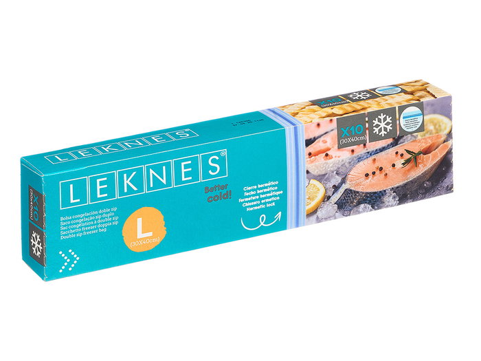 Leknes Bolsa Congelación Zip Grande 10uds 30x40 cm, Doble Cierre Hermético, Apta Congelador y Frigorífico (Set de 12)
