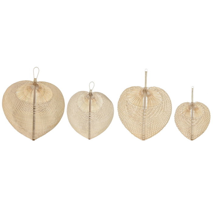 DKD Home Decor Set de 4 Decoraciones de Pared de Bambú Diseño Abanico