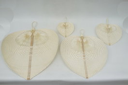 DKD Home Decor Set de 4 Decoraciones de Pared de Bambú Diseño Abanico
