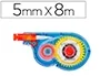 Q-connect Corrector de Cinta Blanca, 5 mm de Ancho x 8 m de Largo, para Corrección Limpia y Escritura Inmediata