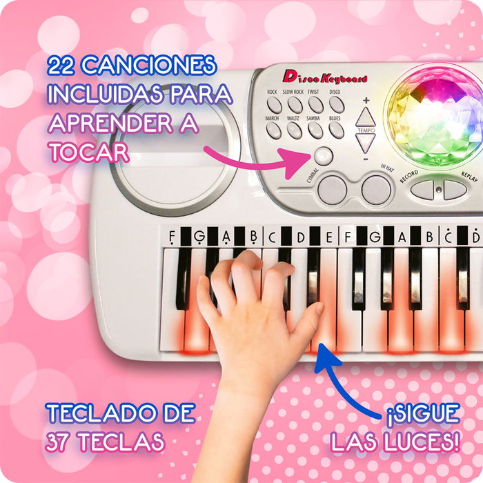 DEQUBE Teclado Electrónico con Taburete, 37 Teclas, Aprendizaje con Luces, +3 Años
