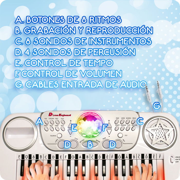 DEQUBE Teclado Electrónico con Taburete, 37 Teclas, Aprendizaje con Luces, +3 Años