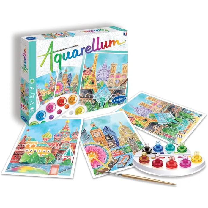 Sentosphere AUC3373910063975 Juego de Acuarelas Capitales, 9 Colores y 3 Pinturas para Delineado sobre Papel Vitela, para Mayores de 7 Años