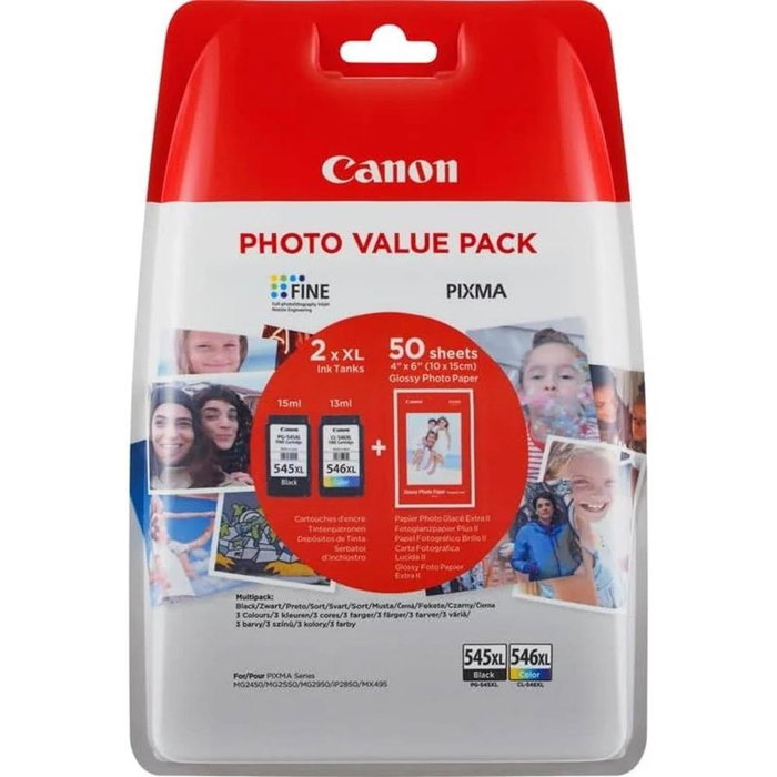 Canon Pack 2 PG-545XL/CL-546XL Photo Value Pack con 50 hojas de papel Photo 10x15 ECO