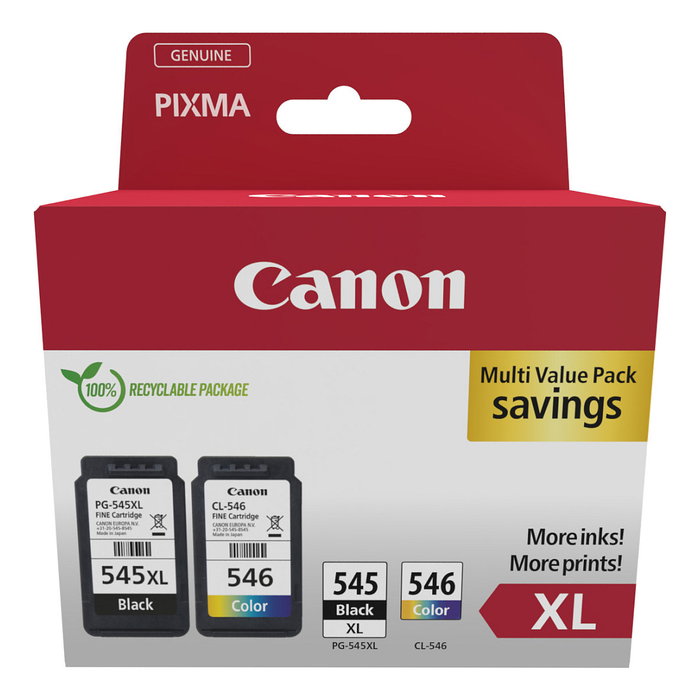 Canon Pack 2 PG-545XL/CL-546XL Photo Value Pack con 50 hojas de papel Photo 10x15 ECO