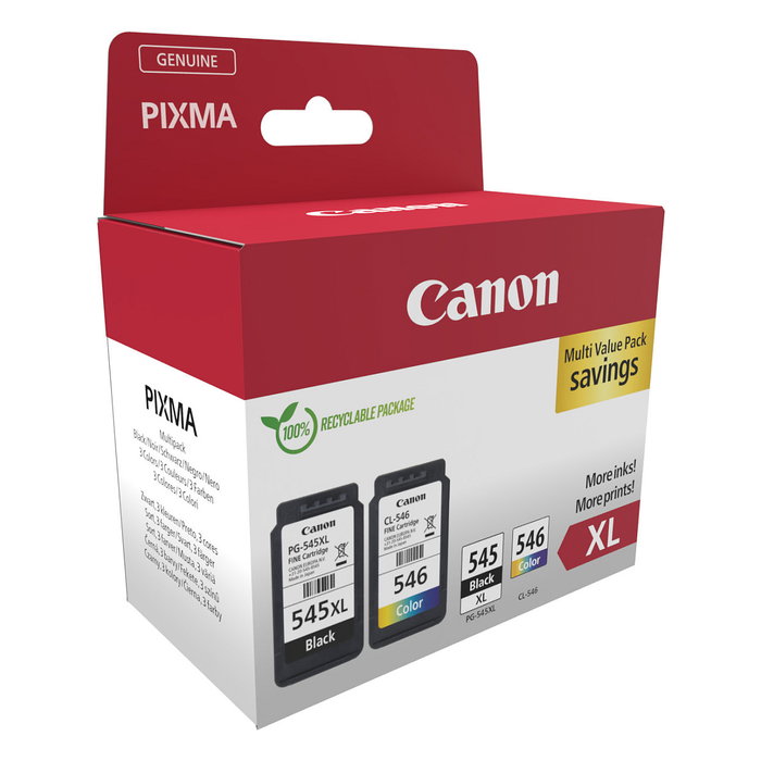 Canon Pack 2 PG-545XL/CL-546XL Photo Value Pack con 50 hojas de papel Photo 10x15 ECO