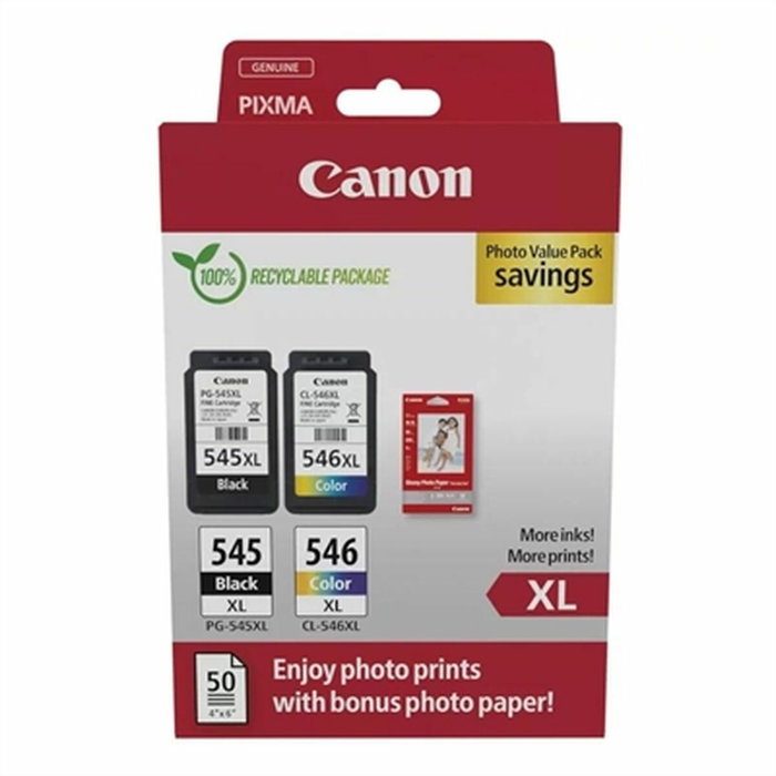 Canon Pack 2 PG-545XL/CL-546XL Photo Value Pack con 50 hojas de papel Photo 10x15 ECO