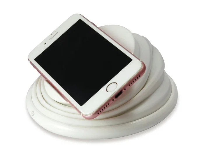 Conceptronic GORGON02W Cargador Inalámbrico Qi con Soporte Plegable - 10W Carga Rápida, PowerIQ, Color Blanco, Indicador LED, Compatibilidad Universal