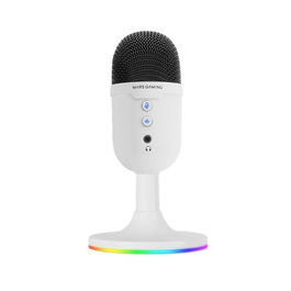 Mars Gaming Micrófono Compacto de Condensador MMICCX USB Blanco con Iluminación ARGB, Cancelación de Ruido ENC, 196kHz/24 bits, Compatible con PC, Mac, PS4, PS5