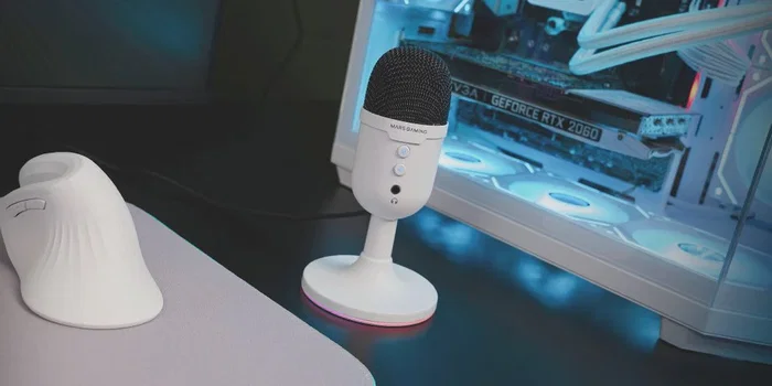 Mars Gaming MMIC-CX Micrófono de Mesa para Streaming y Gaming, Blanco, ARGB, Cancelación de Ruido ENC, 196kHz/24 bits, Cardioide, USB Plug & Play, Base Ajustable