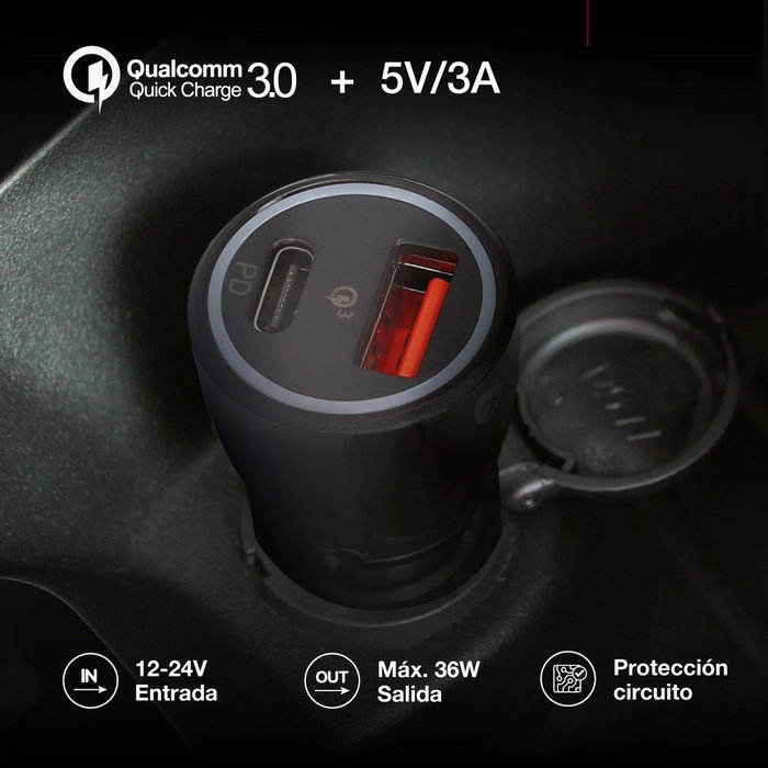 GSC Evolution Cargador Coche USB C + A QC 3.0 GSC Evolution Cargador Coche USB C + A QC 3.0