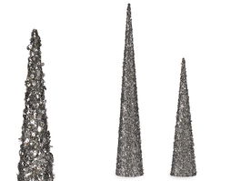 Krist+ Set 2 Conos Navidad Lentejuelas Plata Plástico 60 cm (Set de 4)