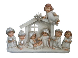 DKD Home Decor Nacimiento de Resina Brillante Blanco y Plateado