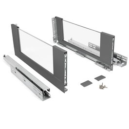 HERRAJES ALK Cajón QUBE con Laterales de Cristal y Extracción Total, Antracita, 40 kg Capacidad, Cierre Amortiguado