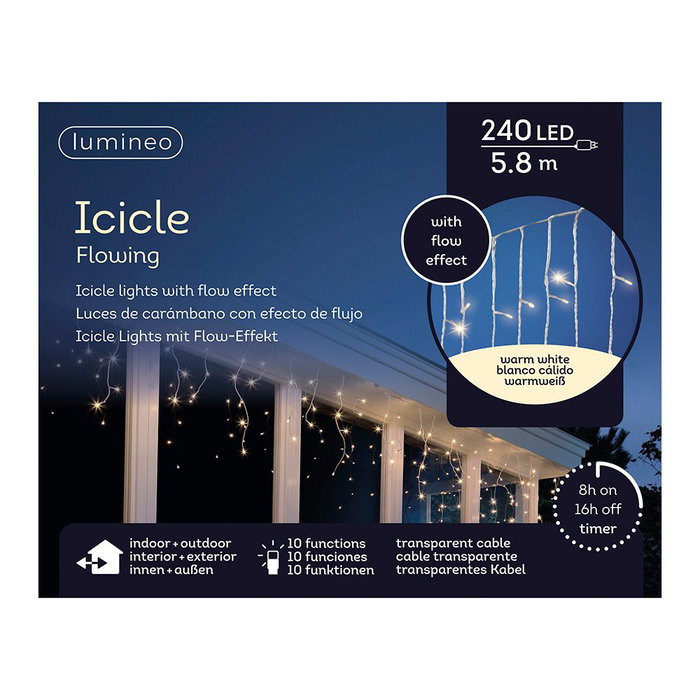 Lumineo Cortina LED Exterior 5,8m 240 LEDs Luz Cálida Funciones Efecto Carámbano IP44 Lumineo Cortina LED Exterior 5,8m 240 LEDs Luz Cálida Funciones Efecto Carámbano IP44