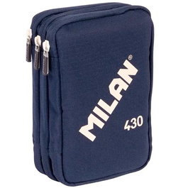 Milan Plumier 3 Pisos Con Contenido Colección 430 Since 1918 Azul Estuche Escolar Completo con Lápices, Rotuladores y Gomas