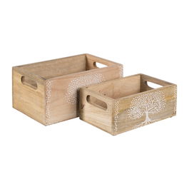 S/2 Cajas Blanco-Natural Madera de Mango 24 X 16 X 11 cm