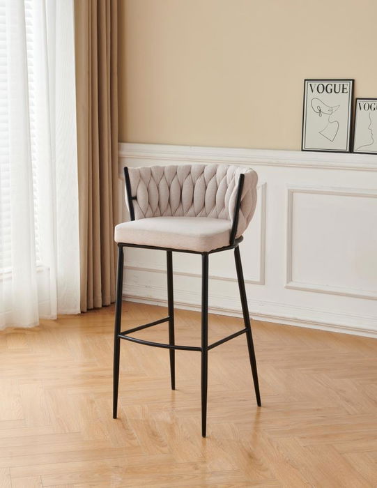 DKD Home Decor Taburete Moderno Beige Metal Poliester Trenzado 44 x 104 x 47 cm (2 Unidades)