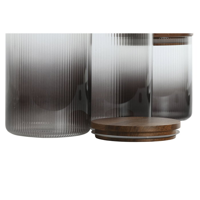 DKD Home Decor Set de 3 Botes de Borosilicato y Acacia (1,5L, 1,2L, 900ml)