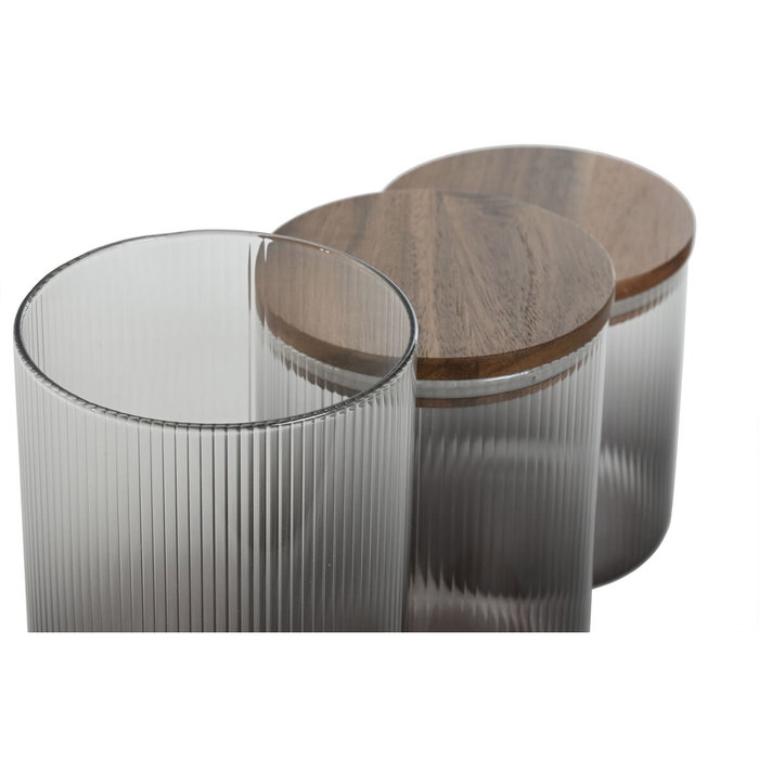 DKD Home Decor Set de 3 Botes de Borosilicato y Acacia (1,5L, 1,2L, 900ml)