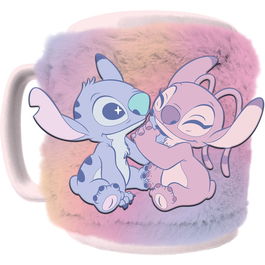 PYRAMID Taza funda de peluche Angel & Stitch Disney 440ml Cerámica Nylon Microondas Lavavajillas