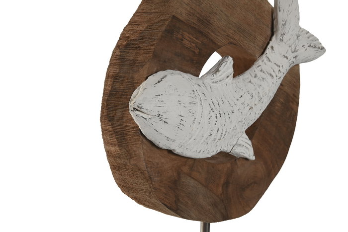 DKD Home Decor Escultura de Pez en Resina y Mango, Blanco y Natural DKD Home Decor Escultura de Pez en Resina y Mango, Blanco y Natural