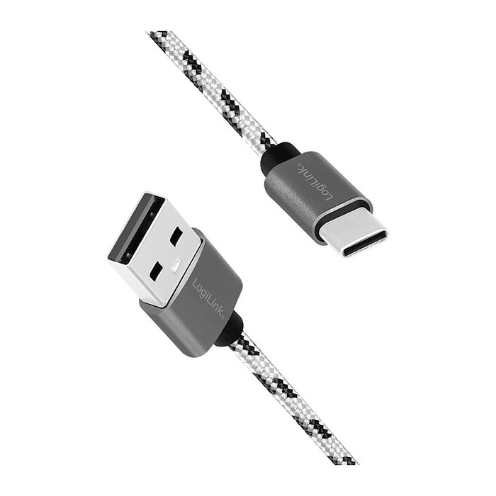 LogiLink Set de 3 cables USB 2.0 Type-C a USB-A, aluminio y nailon, blanco/negro