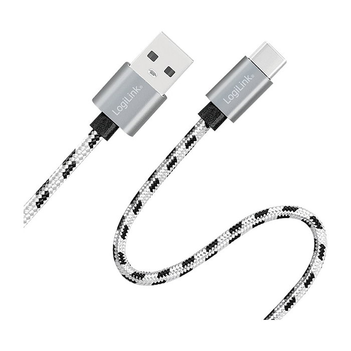 LogiLink Set de 3 cables USB 2.0 Type-C a USB-A, aluminio y nailon, blanco/negro