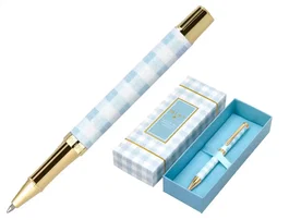 Belius Roller Pen Picnic Collection, Aluminio Azul Celeste Dorado, Tinta Negra 0.7 mm, Caja de Diseño