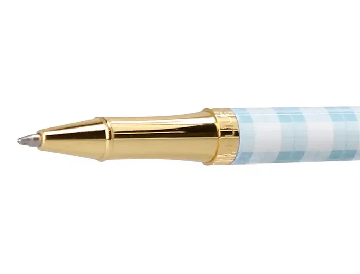 Belius Roller Pen Picnic Collection, Aluminio Azul Celeste Dorado, Tinta Negra 0.7 mm, Caja de Diseño