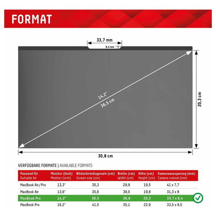 Displex Filtro de Privacidad Magnético para MacBook Pro 14.2" (36.1 cm) - Antirreflejos, Antideslumbrante, Protección 5H, Reducción Luz Azul, Paño Incluido