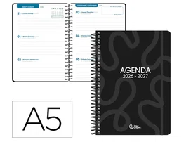 Liderpapel Agenda Escolar Espiral Classic 2026-2027 Semana Vista A5 Bilingüe (Español/Inglés) - Negro, 70g Papel FSC