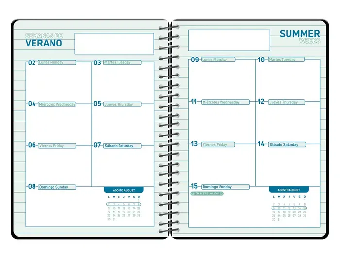 Liderpapel Agenda Escolar Espiral Classic 2026-2027 Semana Vista A5 Bilingüe (Español/Inglés) - Negro, 70g Papel FSC