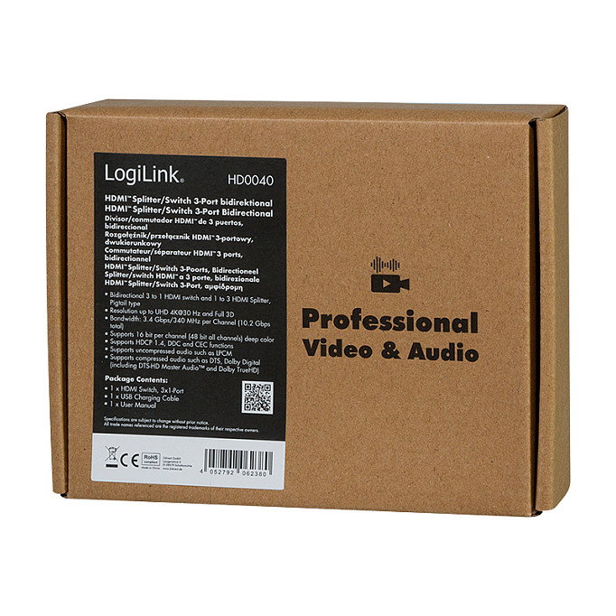 LogiLink Switch HDMI de 3 puertos bidireccional 4K/30Hz con CEC LogiLink Switch HDMI de 3 puertos bidireccional 4K/30Hz con CEC